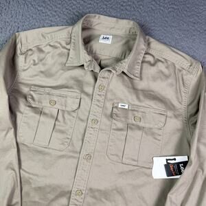 Lee Work Shirt Mens L Beige Chetopa Twill Button Shacket Vintage 60s 70s Style